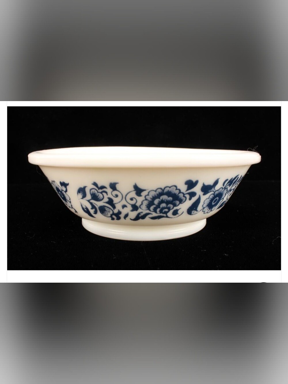 Vintage 1970s Avon White Milk Glass Basin Featuring Blue Floral "Delft" Pattern